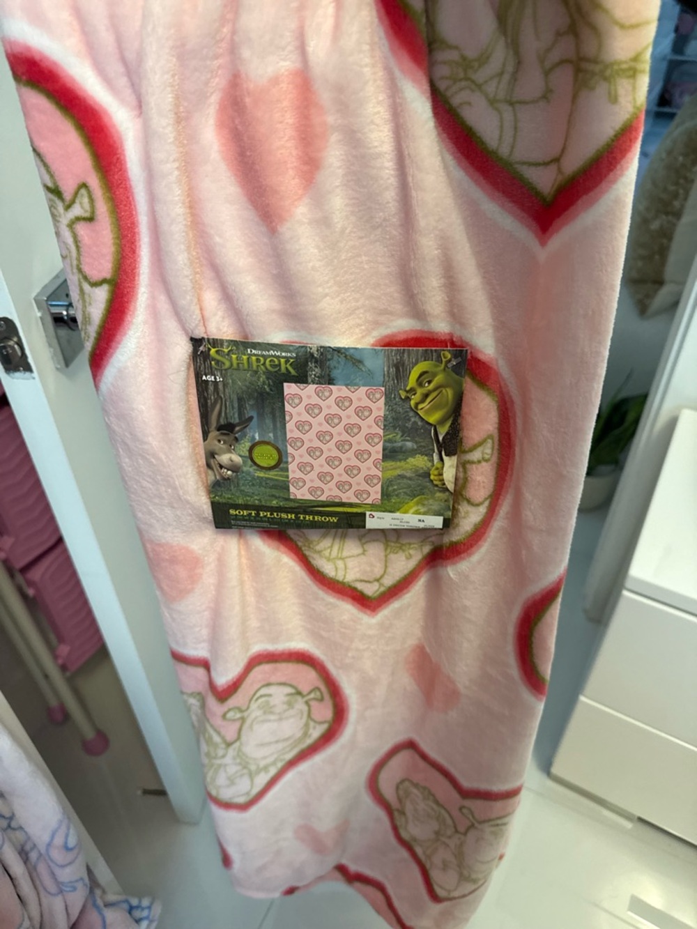 Dreamworks Shrek Pink Heart Plush Throw Blanket